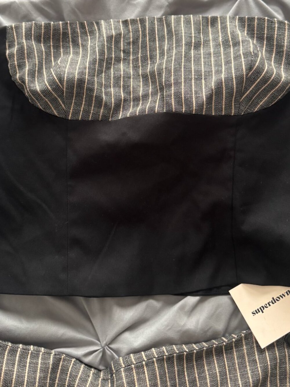 superdown Black Strapless Bustier with Gray Pinstripe Pleated Skirt - Picture 2 of 5